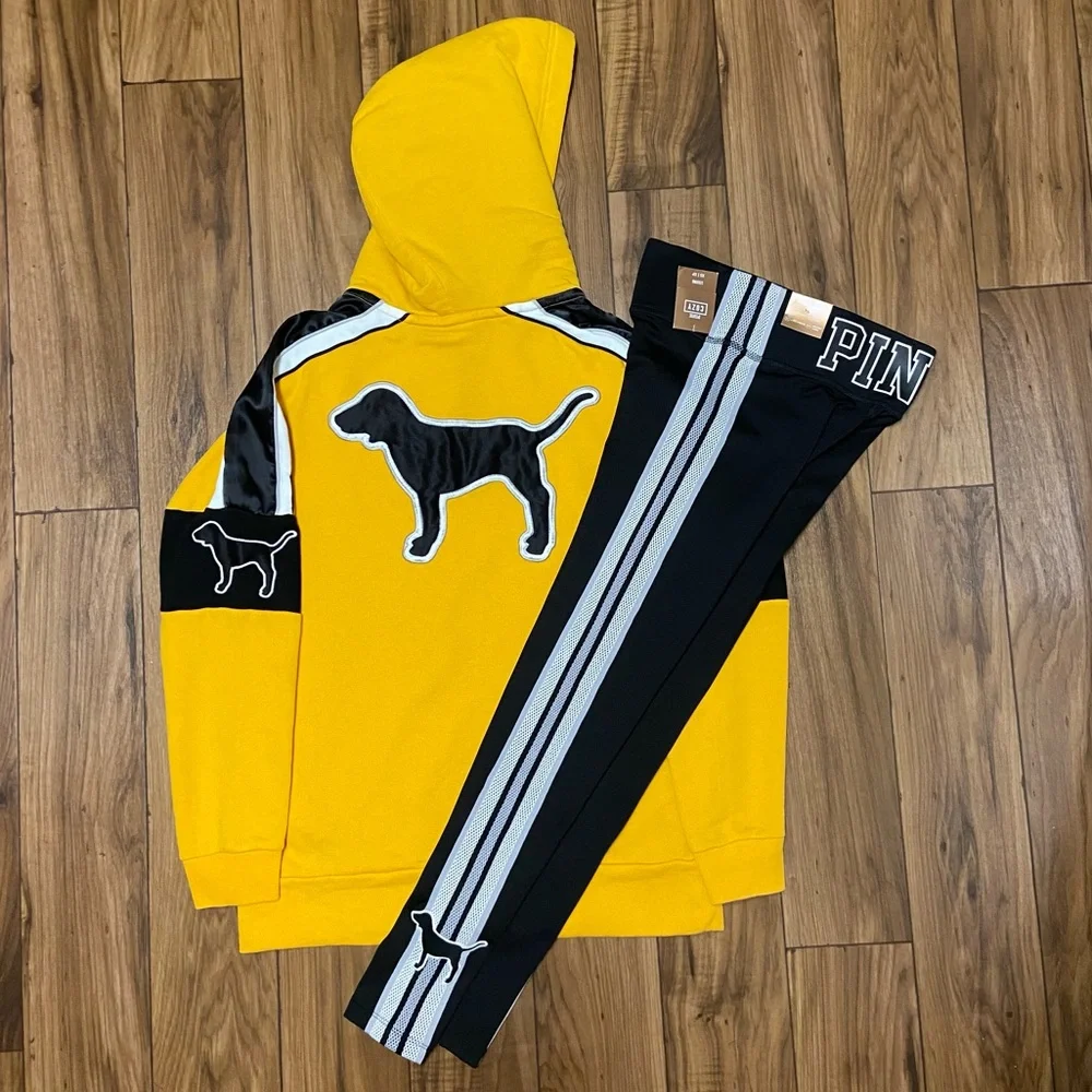 PINK VS DOG PULLOVER HOODIE AND LEGGINGS OUTFIT SET